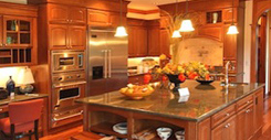 a luxury kitchen with all oak accent