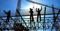 Group of the workers on a background of the sky