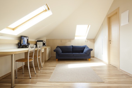 Modern room with mansard windows