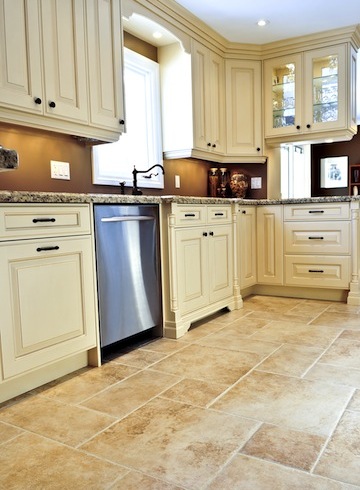 Ceramic tile floor in a modern luxury kitchen