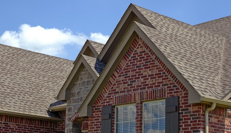 Roof line of a house with composite shingles