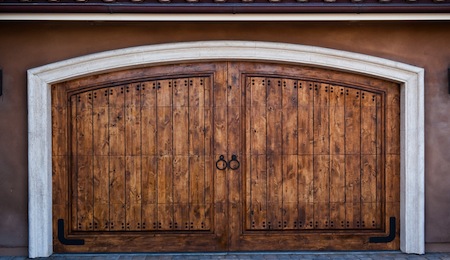 Wooden garage doors on an upscale California home