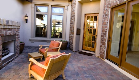 Home improvement series, Attractive entrance with cozy fireplace and armchairs
